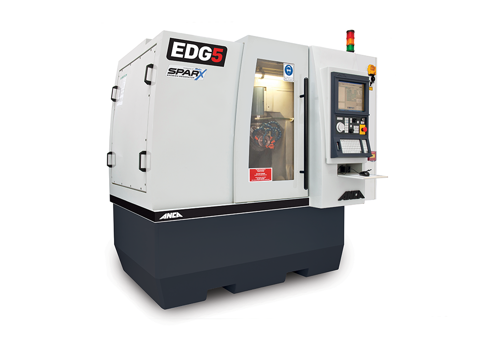 ANCA EDG5 carbide tool grinding and resharpening machine suitable for explaining grinding wheel choice for carbide drills, end mills, and profile tools.