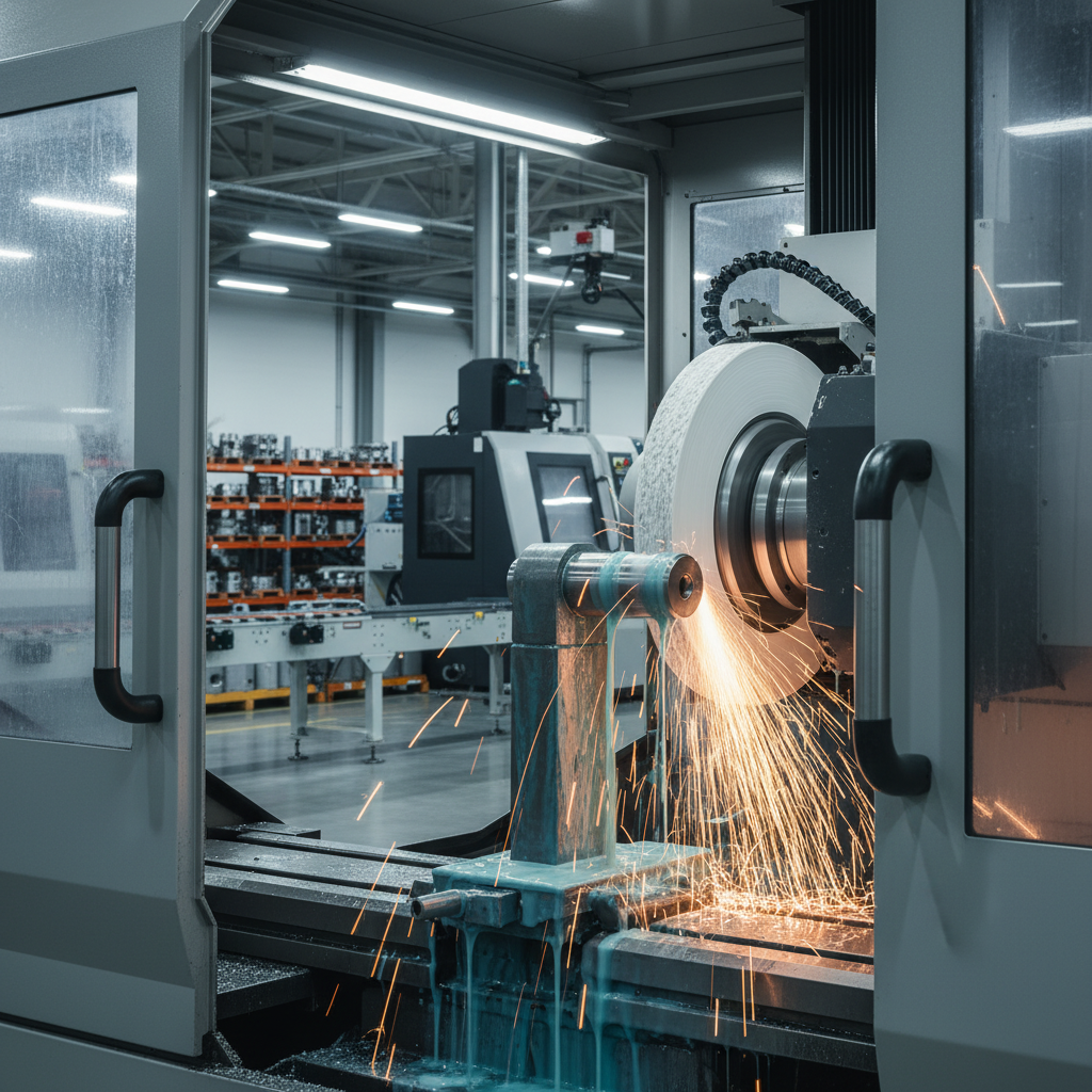 Ceramic bond grinding wheel used in cylindrical grinding on a precision steel shaft with coolant