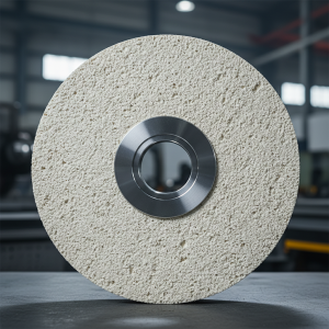 Ceramic bond grinding wheel product close-up showing porous vitrified bond texture and metal core