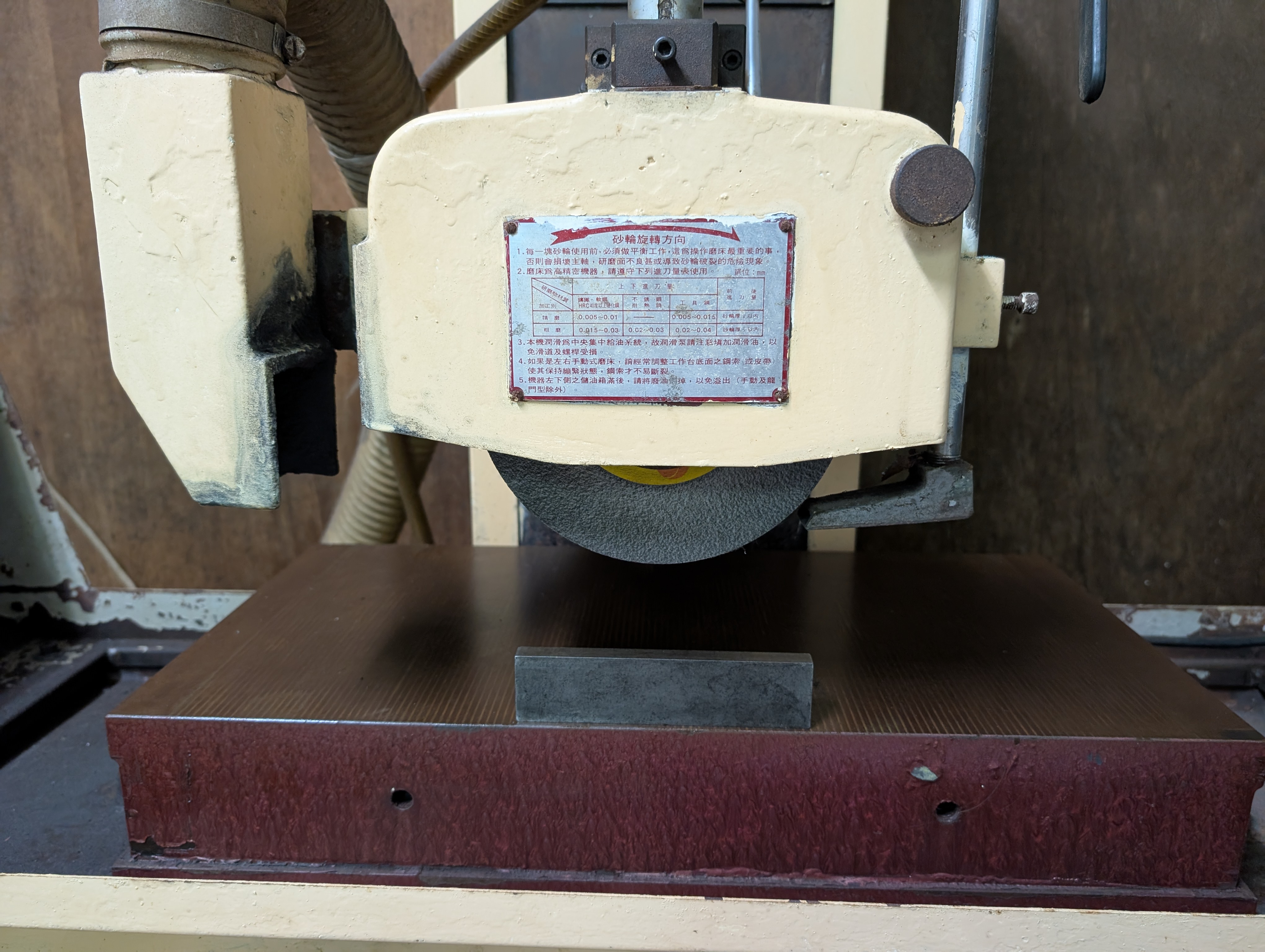 Surface grinding machine context for reducing heat buildup on sensitive workpieces